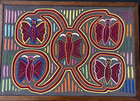 Vintage Kuna Mola Panama Folk Art Butterfly Series Framed In Real Wood