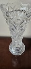 Vintage Pressed Crystal Glass Vase Starburst Pattern 10  Scalloped Edge