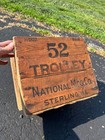 Vintage Antique Trolley National Mfg  Co  Wood Box Crate Sterling Ill Barn Door