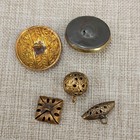 Antique Victorian Brass Button Cricket Cage Filigree Cut Steel Engraved Lot Of 5