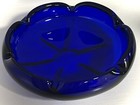 Vintage Cobalt Blue Handblown Glass Ashtray  Mcm Ground    flower    Pontil Mark 7 5