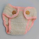 Crochet Baby Diaper Cover For Photography Button Closure Pink Pom Tail One Size