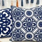  Canvas Embroidered Decorative Throw Pillow 18  X 18   pack Of 1  Navy Tulip