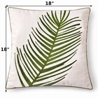 Botanical Leaf Square Decorative Cover Pillow White Green Cotton Embroidered 18