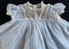 Sweet Vintage 1950s Toddler Girl s Dress Blue Pucker Nylon  Sheer  Lace  Buttons