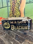 Vintage C  1880 Americana Masons Challenge Blacking Wooden Crate Carrier Sign