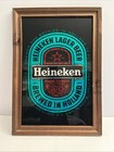 Large Heineken Beer Advertising Wood Framed Mirror Foil Back Sign Carnival Glass
