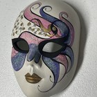 Mardi Gras Vintage Porcelain Ceramic Painted Wall Hanging Face Mask Pink