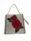 Vintage Native American Flat Plateau Beaded Rose Handbag Cream Red Floral Purse