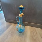 15  Vintage Blue Art Glass Genie Bottle Decanter Made In Romania