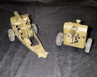 Vintage Cast Metal Howitzer Toy Cannon Firing Japan 5  W rubber Wheels Lot Of 2