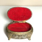 3  Vintage Oval Filigree Ornate Jewelry Trinket Box Red Velvet Lined Hinged