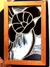 Vintage Stained Glass Panel Heavy Framed  17  x 11 