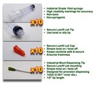 10 Pack - 10ml Industrial Syringe Dispensers W  1-1 2  Tips   Luer Lok Caps