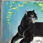 Vintage Chinese Silk Painting Black Panther Scroll Signed 17 5x14 5 Mcm Art