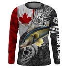 Custom Name Men s Canada Flag Walleye Fishing Jersey Long Sleeve Shirt 3d Print