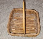 Vintage Square Woven Basket Hoop Wood Handle Light Color Reed 11x11 Inch