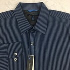 Van Heusen-studio Dress Shirt Men s Medium Blue Pinstripe Slim Fit No Iron Nwt 