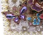 Jewelry Art- Beautiful Rhinestone  Enamel  Faux Pearl Florals  Butterfly