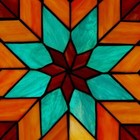 River Of Goods Stained Glass Window Panel 12 x12  Square Quilt Red teal orange