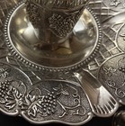 Vintage Silver-tone Grape Motif Kiddush Wine Set     10 Cups  Tray   Center Goblet