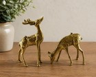Vintage Brass Deer Figurines Pair Buck   Doe Mid Century Style