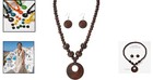 Boho Wooden Beaded Jewelry Set With Chunky Pendant   Earrings - Perfect Gift