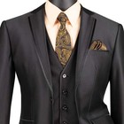 Vinci Men s Black Satin 3-piece 2-button Slim-fit Suit - New