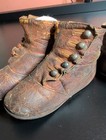 2 Pair Antique Leather Buttoned Baby Boots Shoes Victorian Use For Bisque Dolls