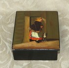 Antique Fedoskino Russian Lacquer Painted Women Scene Miniature Wood Box