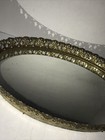 Vintage Filigree Ornate Oval Vanity Mirror Dresser Tray With Original Label