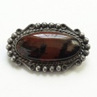 Vintage Navajo Petrified Wood Pin Brooch Sterling Silver Oval Fred Harvey Era