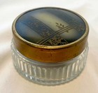 Vintage Art Deco Glass Vanity Container Powder Jar With Round Gold Metal Lid 