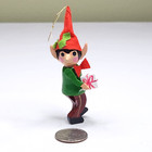 Vtg Wood Elf Gnome Pixie Ornament Holding Gift Felt Hat 3 5  Unique Design