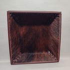 Square Cowhide Bowl  Tapered Edges 5 Inch Real Leather Uncommon Western