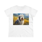 Old English Sheepdog Women s Cotton Tee With Fine Art Painting