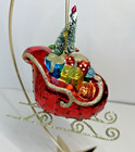 Blown Glass Ornament  santa s Sleigh W gifts   Tree  Glitter Christmas Holiday