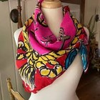 Vtg Escada News From The Tiger Printed Silk Scarf Large Pink Colorful Mob Wife