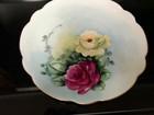 Antique Bavarian Pink And Yellow Roses Hand Painted Porcelain Signed Plate