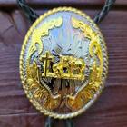 Cross Praying Faith Silver And Gold Shiny Rodeo Cowboy Bolotie Western Bolo Tie