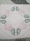 Cotton Floral Patchwork Quilted Quilt Vintage retro White Pink Green Gray 101x83