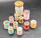 Lot-11 Vintage Wooden Sewing Thread Spools  Assorted Sizes 1 Might Be Upholstery