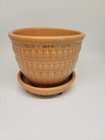 Mccoy Beaded Flower Pot Attached Saucer Burnt Orange Vintage 1960s