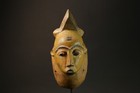 African Baule Mask Vintage Carved Tribal Wall Decor Handmade Wood Sculpture-4467
