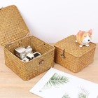 Wicker Shelf Baskets W lid Handwoven Seagrass square Storage Box Natural X-small
