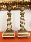 Pair Antique French Empire Gilt Bronze Ormolu Marble Candlesticks Neoclassical