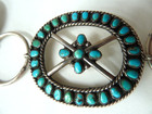 Petit Point Turquoise   Silver Belt 39 Inches Long W  15 Stone Set Silver Ovals