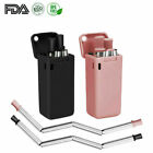 Pack Of 2 Eco Friendly Reusable Collapsible Straws Stainless Steel Portable 
