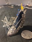 Fancy Shoe Pin Cushion Pewter Blue Velvet