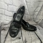 Vtg 90s Goth Grunge Schoolgirl Career Black Leather Chunky Block Heel Loafers 9